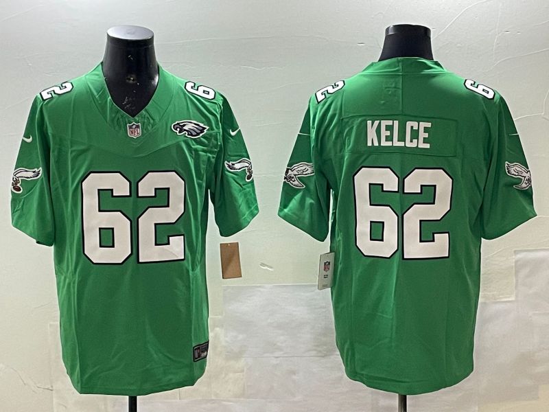 Men Philadelphia Eagles #62 Kelce Green three generations 2025 Nike Vapor Limited NFL Jersey style 24